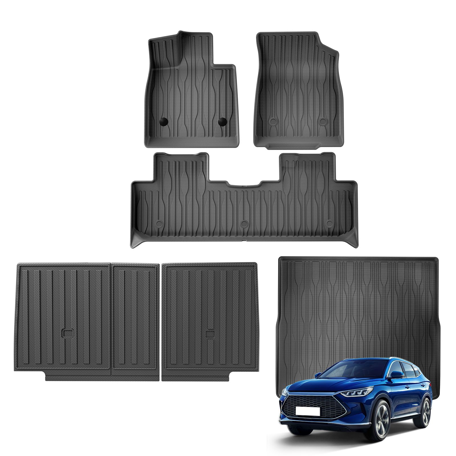 BYD Song Plus EV/DMI Sealion 6 2021-2023 2024、BYD Seal U用 車用フロアマット トランクパッド TPE 3Dフットマット アクセサリー ブラック