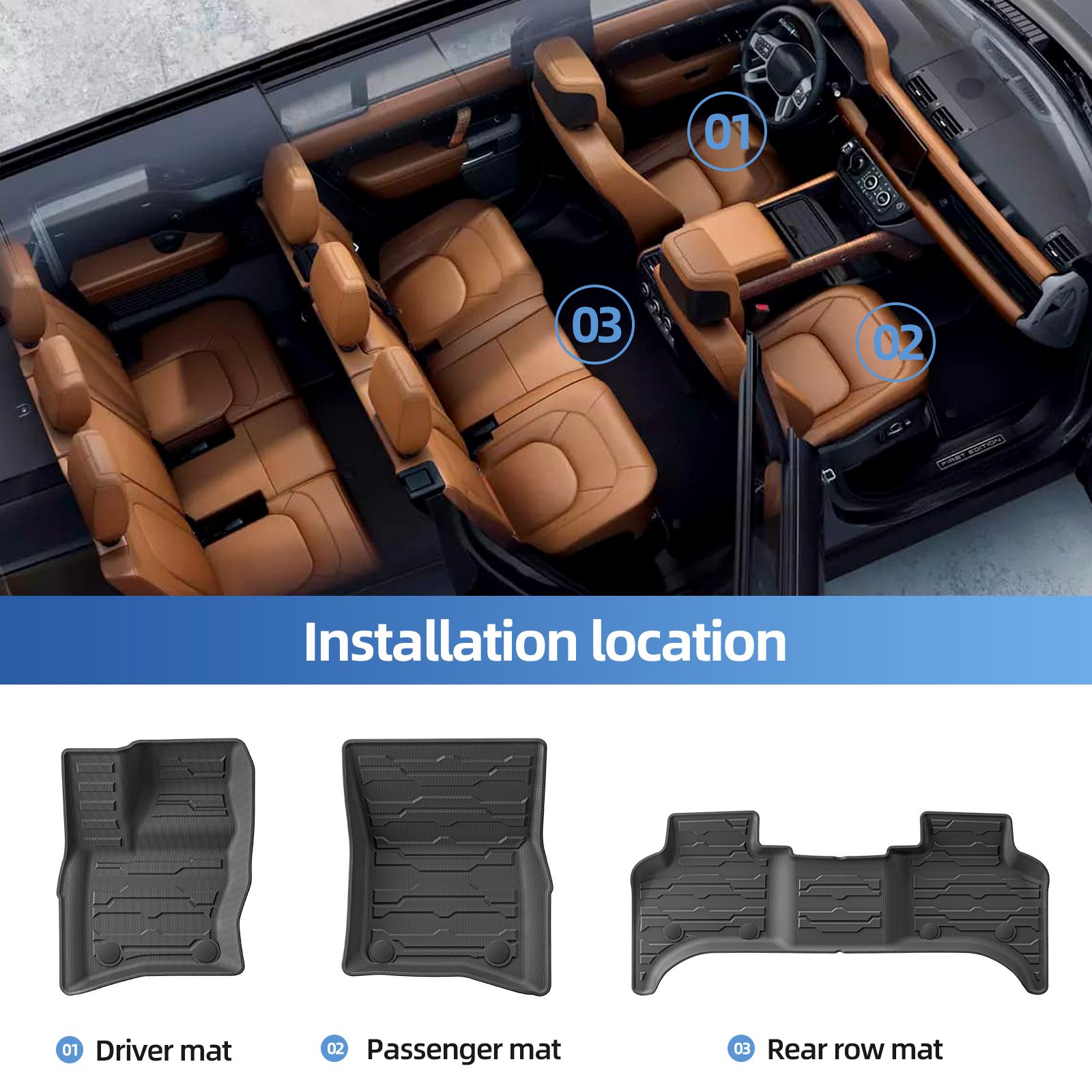 ランドローバー ディフェンダー 110 2020-2024 車用フロアマット カーゴライナー トランク/バックレストマット TPE 3D 全天候型アクセサリー ブラック 23,948円