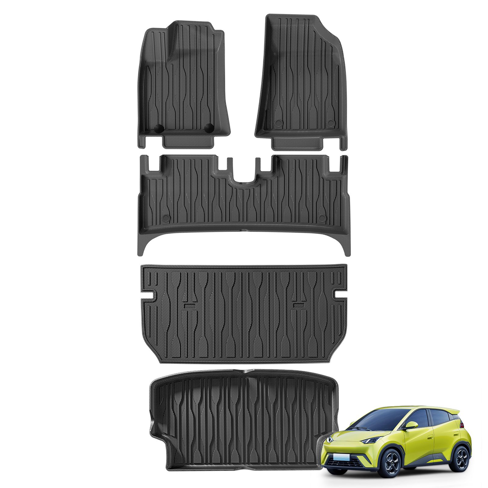 BYD ドルフィン サーフ/シーガル 2023 2024 車用フロアマット カーゴライナー トランクパッド TPE 3Dフットマット 全天候型 ブラック