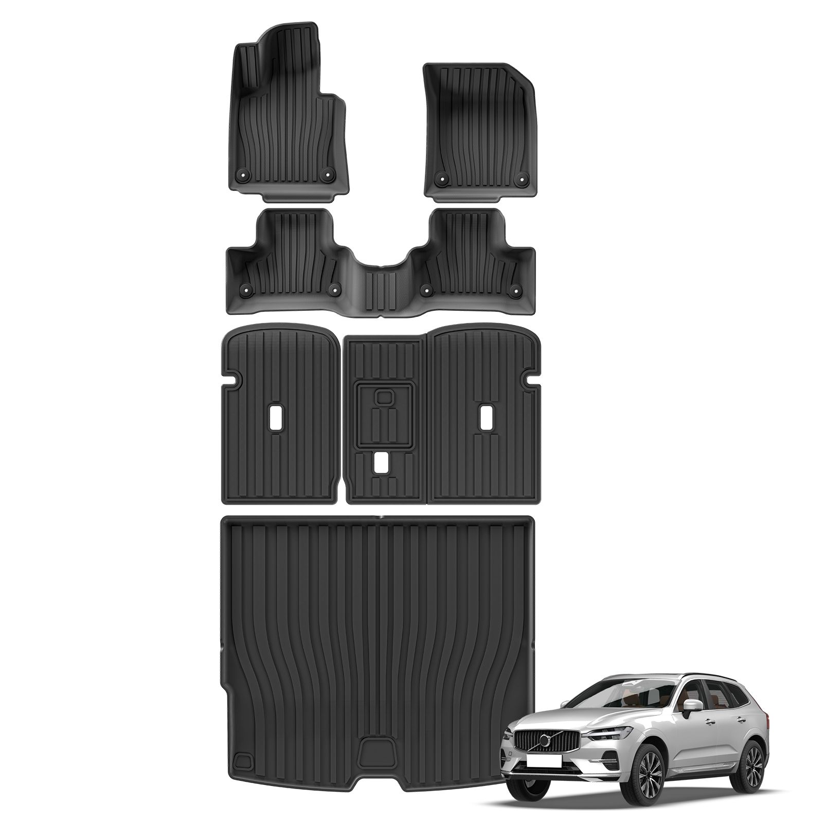ボルボ XC60 2018-2025年式 燃料車用 フロアマット トランクパッド カーゴライナー TPE 3Dフットマット 全天候型 ブラック