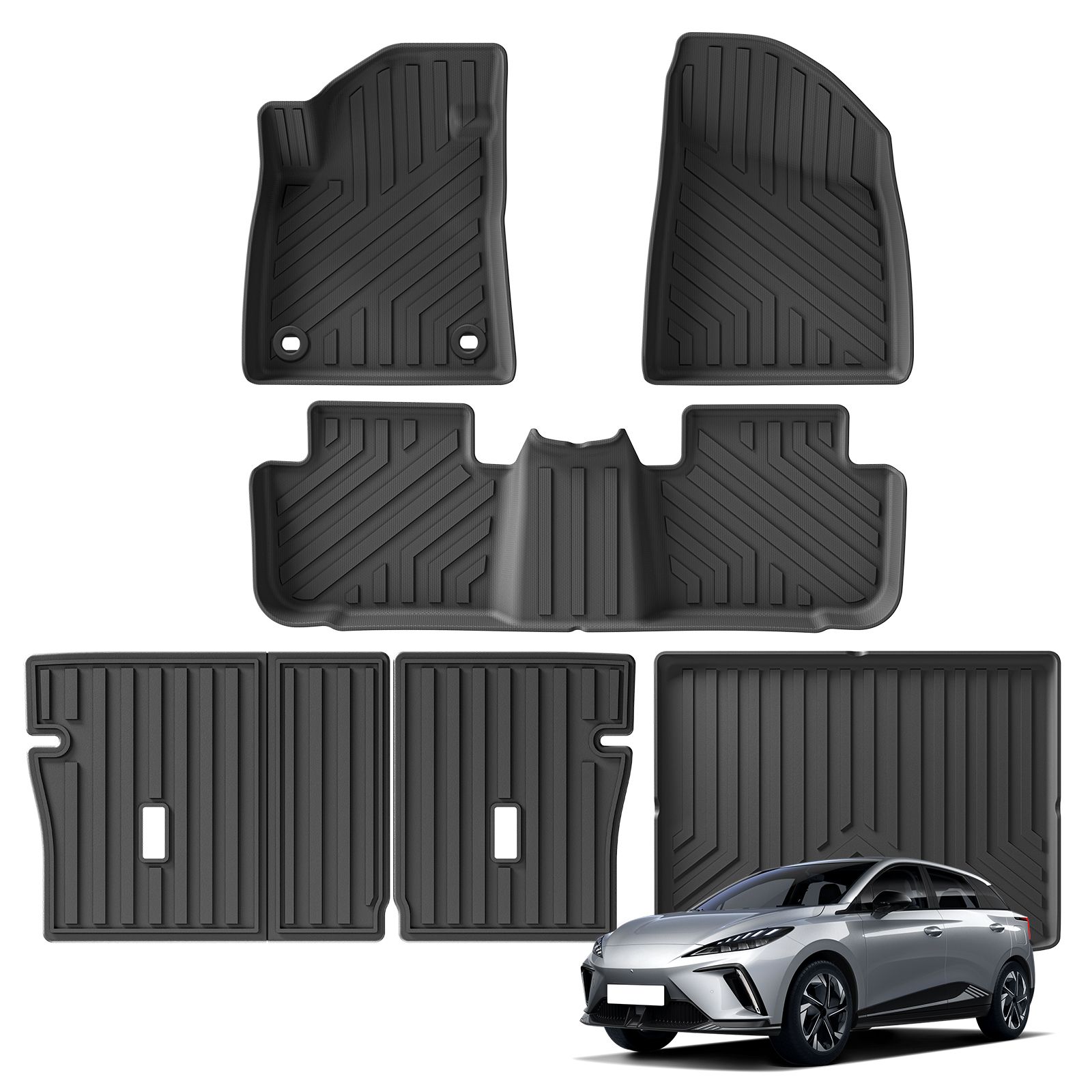MG4 EV 2022-2024 左ハンドル車用フロアマット、カーゴライナー、トランクパッド、ブラックカーペット、TPE 3Dフットパッド、全天候型