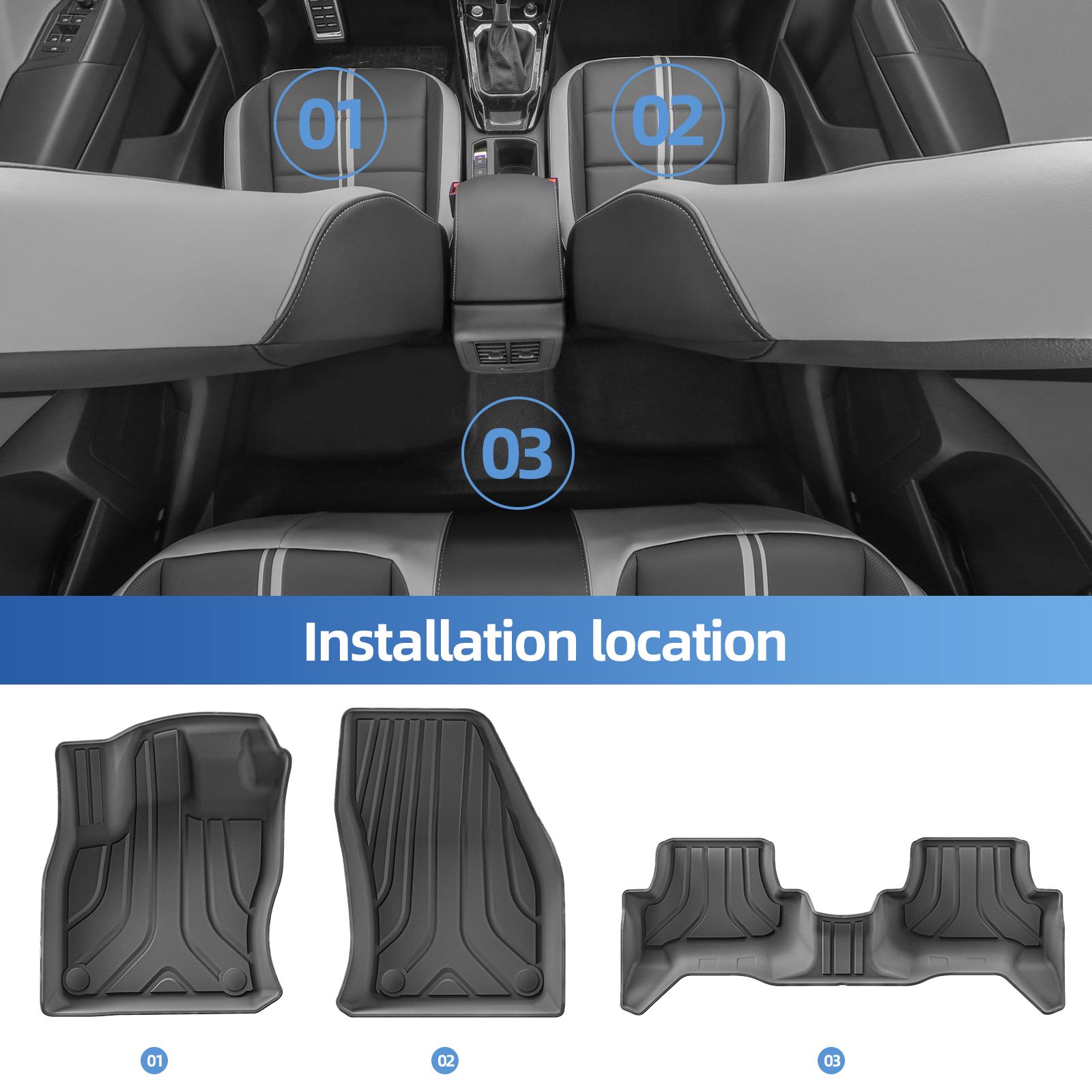 VW T-ROC 2018-2024（欧州仕様）TPE 3Dカーフロアマット カーゴライナー トランクバックレストパッド 全天候型 ブラック 左ハンドル車用