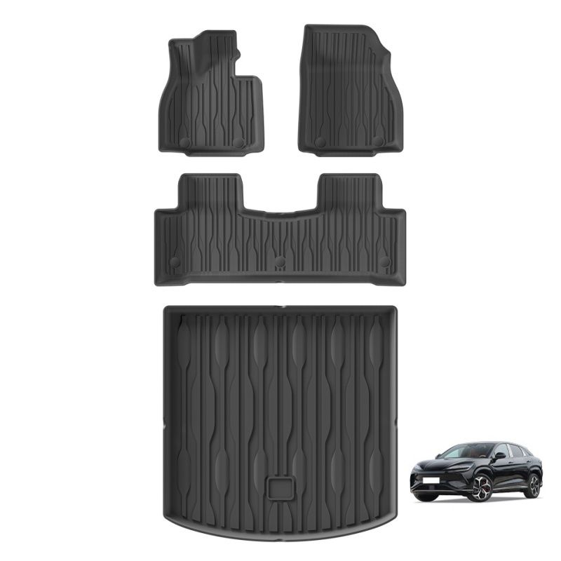 BYD シーライオン7 EV 2024 2025 車用フロアマット カーゴライナー トランクパッド TPE 3Dフットマット 左ハンドル 防水保護 ブラック