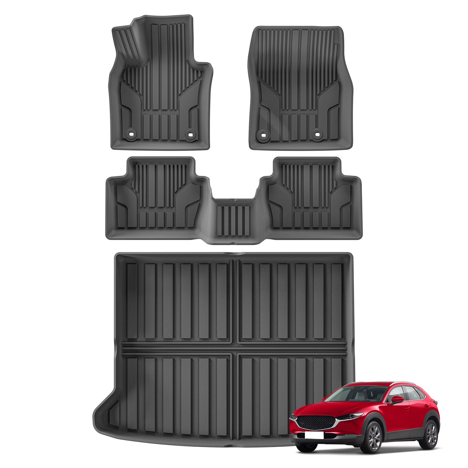 マツダ CX-30 4WD 燃料車 2020-2025 TPE 3D カーフロアマット トランクパッド 防水 保護フットパッド 左ハンドル車用