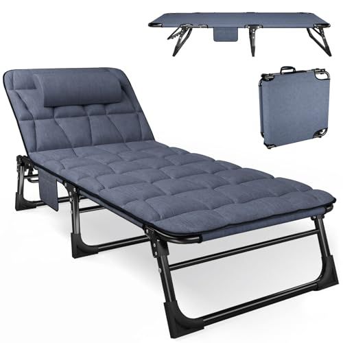 ATORPOK 折りたたみベッド キャンプベッド マットレスと枕付き リクライニング アウトドア コット キャンプ 室内外兼用 ブルーｍａ
