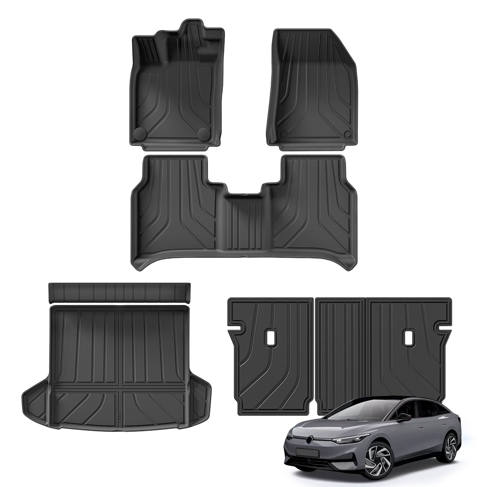 VW ID.7 ID7 TPE 3Dカーフロアマット カーゴライナー トランク/バックレストパッド 防水 左ハンドル用