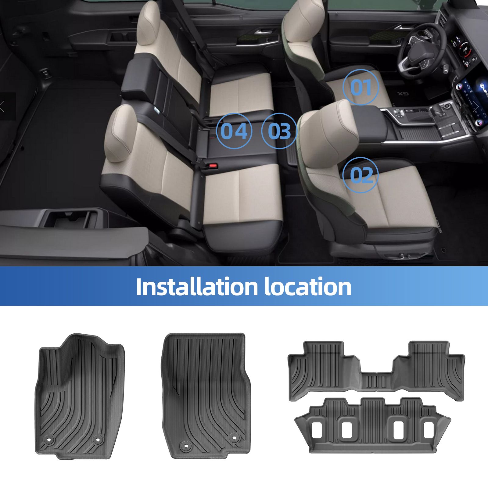 レクサス GX550 GX550h 5 席モデル 2025 2024 車のフロアマットトランク背もたれパッド TPE 3D アンチスリップフットマット保護黒