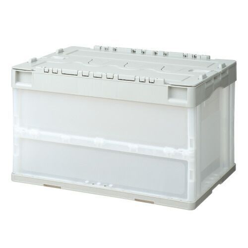 パ）折りたたみコンテナ　フタ一体型　５０Ｌ　グレー　１０個4175-7604【カウネット】