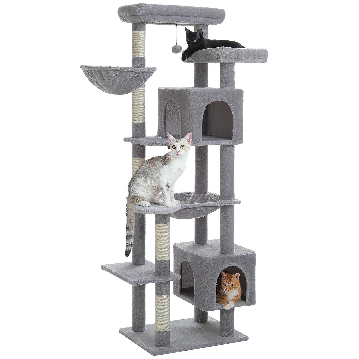 ★新品★PETEPELA(ぺテぺラ) キャットタワー 大型猫用 スリム 多頭飼い 猫タワー 据え置き型 コンパクト 省スペース ハンモック サボテン 爪研ぎ 人気 おしゃれ かわいい シンプル 転倒防止ベルト付き 展望台 猫ベッドカバー取り外し可能 運動不足解