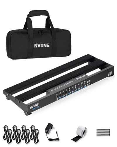 RVONE コンパクト ギターペダルボード 電源ユニット付き 10系統アイソレート出力 アルミ製 軽量ポータブル ボード＆バッグ付属 小型ペダルボード（14.5