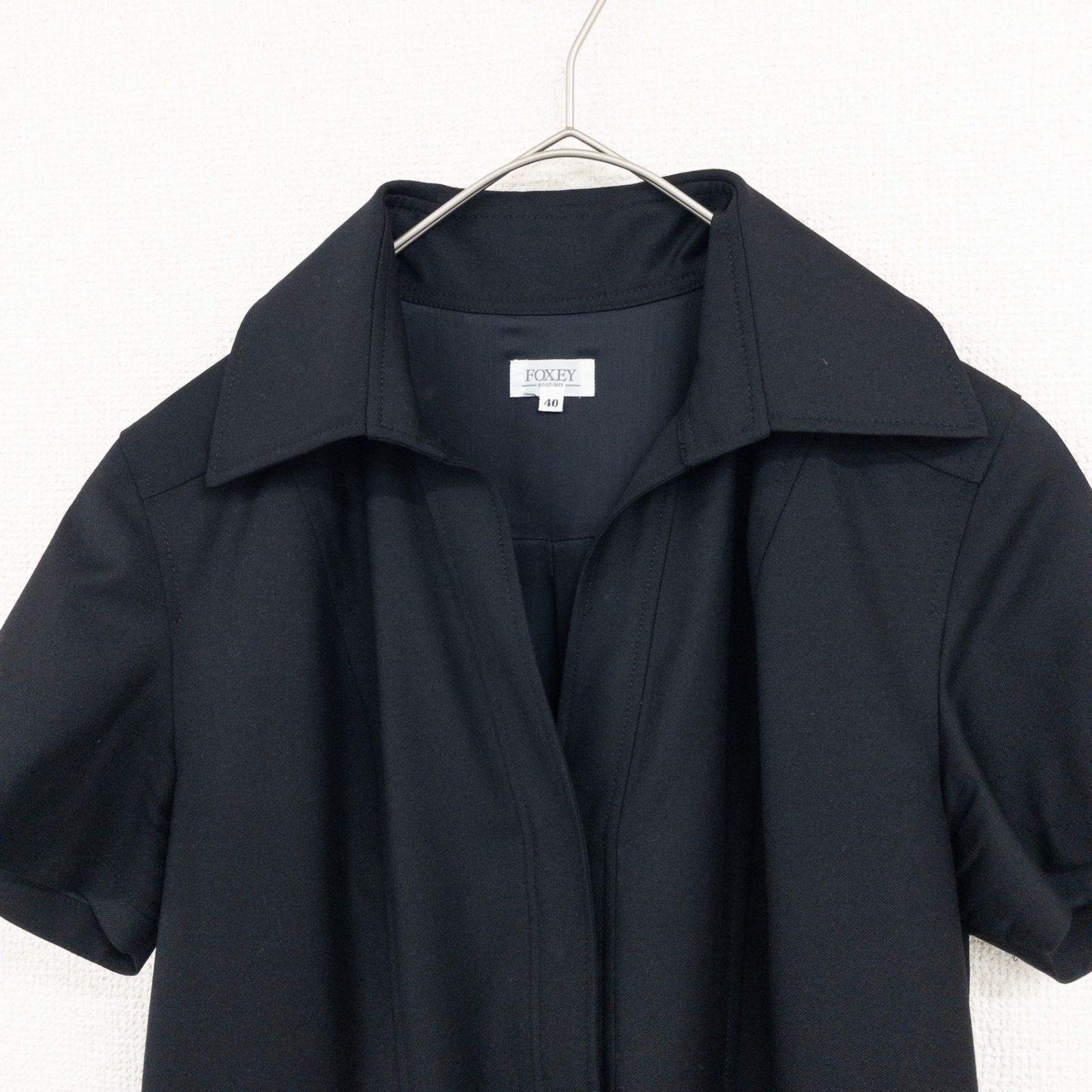 FOXEY フォクシー ワンピース スキッパー 半袖 ウール ブラック 日本製