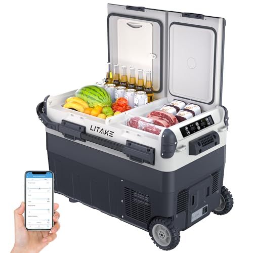 ★新品★Litake(リテーク) 車載冷蔵庫 40L コンプレッサー式 -20℃?20℃ 急速冷凍 バッテリー内蔵可能 4Way電源対応 DC12V/24V AC100V アプリ遠隔操作 2室独立 低電圧保護 静音 車載家庭両用 ポータブル冷蔵庫 車載冷凍庫