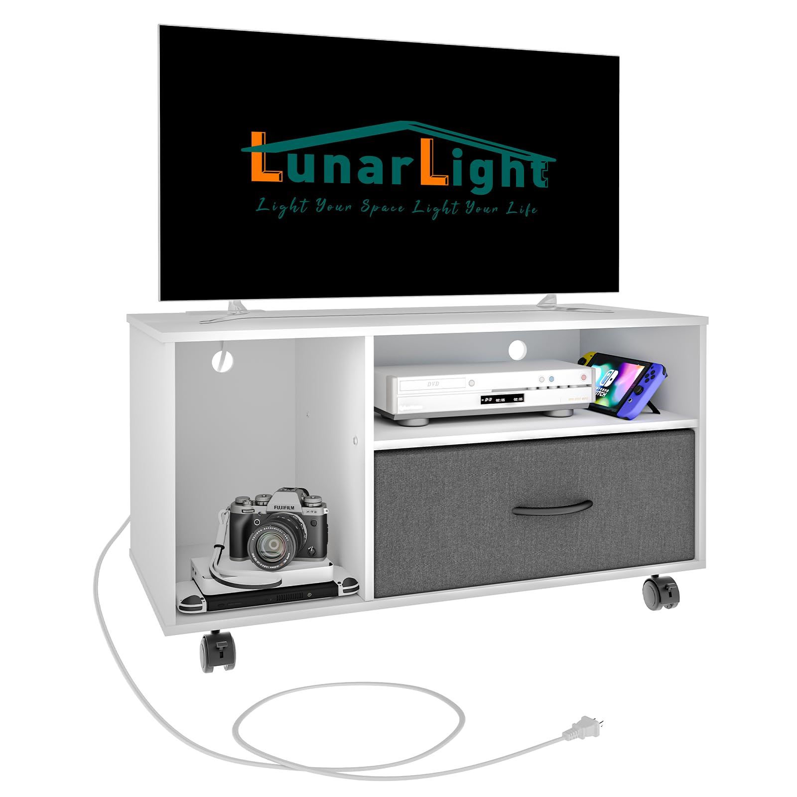 LunarLight テレビ台 TVラック テレビボード ローボード チェスト コンセント付き 引き出し付き 多機能収納ボックス 幅80奥行38高さ45cm 32型42型テレビ適合 収納 カラーボックス オープンラック 組立簡単 耐震転倒防止 総耐荷重15ｍａ