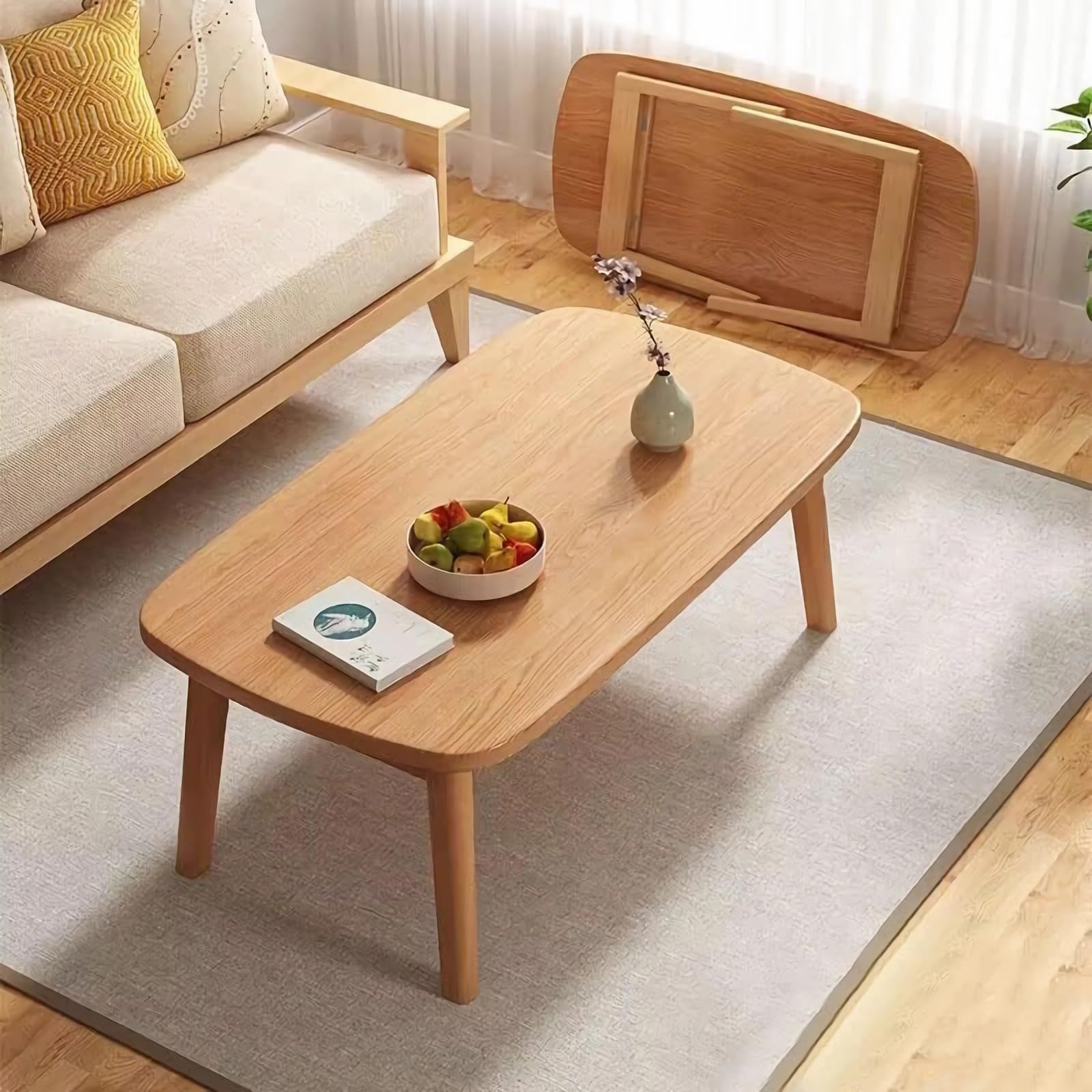 [Rshtong] センターテーブル ローテーブル 折りたたみ テーブル 一人暮らし 木製 机 幅80cm×奥行50cm おしゃれ リビングテーブル コーヒーテーブル 折り畳み 収納便利 完成品 組立不要 (木目調, 80*50cm)ｍａ