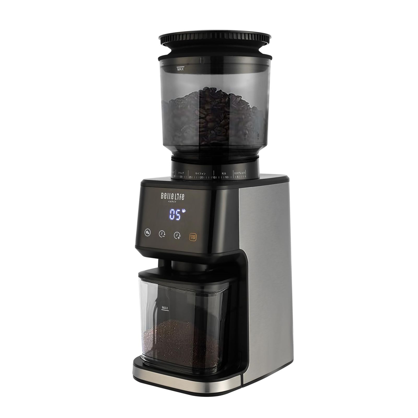 【粉が飛び散らず】コーヒーミル 電動 BelleLife コーヒーグラインダー コーン式コーヒーグラインダー 粒度51段階設定 静電気飛散防止 大容量 メモリー機能 粉叩き器付 掃除ブラシ付 BD-CG018t a69dfc86
