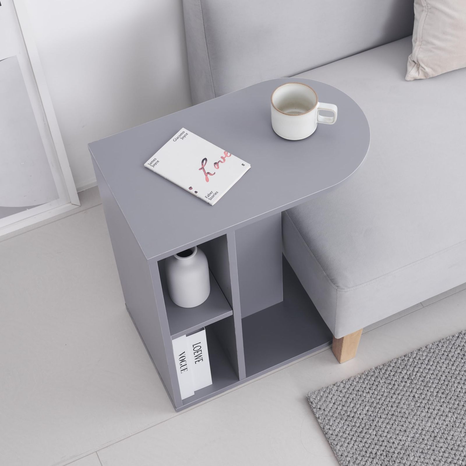 VENTOTA サイドテーブル コーヒーテーブル ミニテーブル ナイトテーブル シンプル 寝室 省スペース おしゃれ家具 楕円 北欧 収納機能 横置き 縦置き 一人暮らし cirllo-st (グレー, 収納付きタイプ)ｍａ