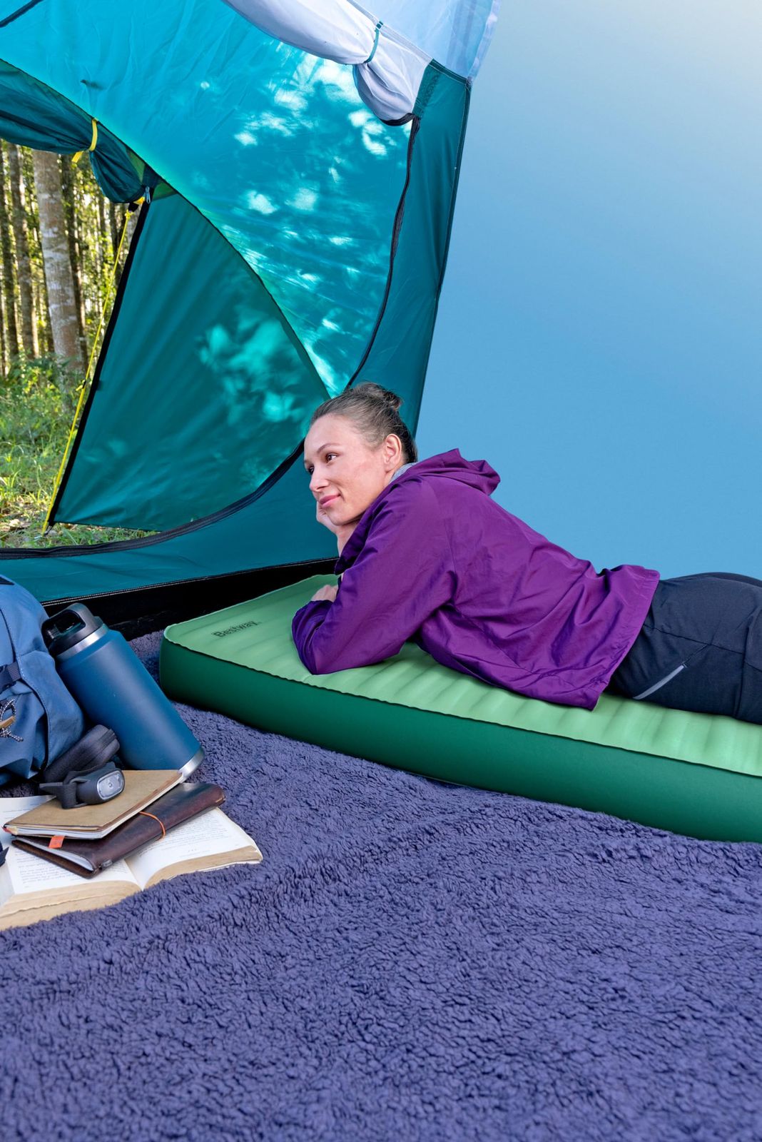 新品 Bestway ComforTrek Luxe 自動膨張式スリーピングパッド 大型 インフレーターマット 1.98m x 63.5cm x 10.8cm 69623
