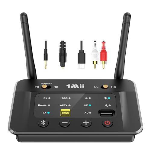 1Mii Bluetooth 5.3 トランスミッター レシーバー USBドライブをサポート aptX Adaptive/LL 低遅延/HD/SBC/AAC対応 ブルートゥース 送信機 受信機 BYPASS 一台三役 DAC Aux 3.5mm RCA送料無料