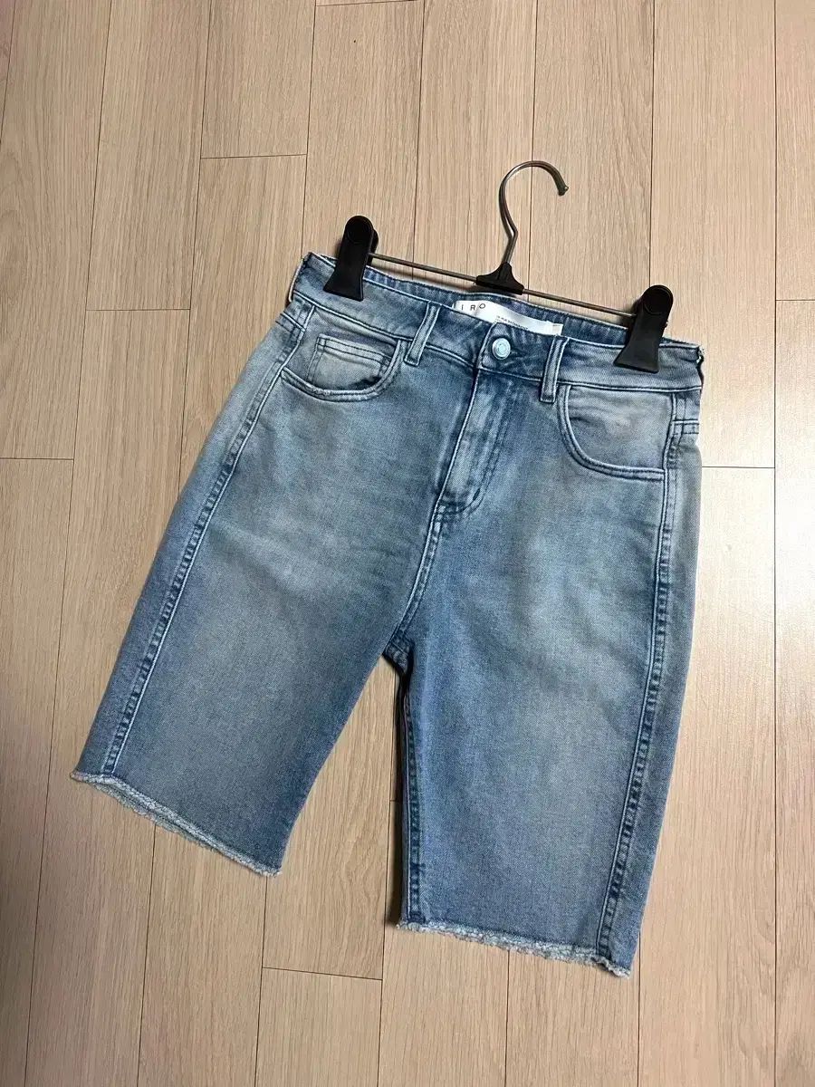 21 イロ IRO デニムハーフショートパンツ 5分丈ライトブルーデニムハーフパンツバミューダハーフパンツショーツバイカーデニム