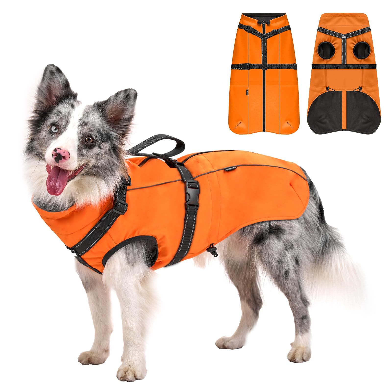 新品 OneTigris 犬服 冬用 ジャケット 犬用コート 反射材 防水 防寒 防風 防雪 フリース生地 保温綿入れ 高性能防水ナイロン 中型犬 大型犬 排泄しやすい設計 ファスナー付き 着脱簡単 散歩 お出かけ (オレンジ M)