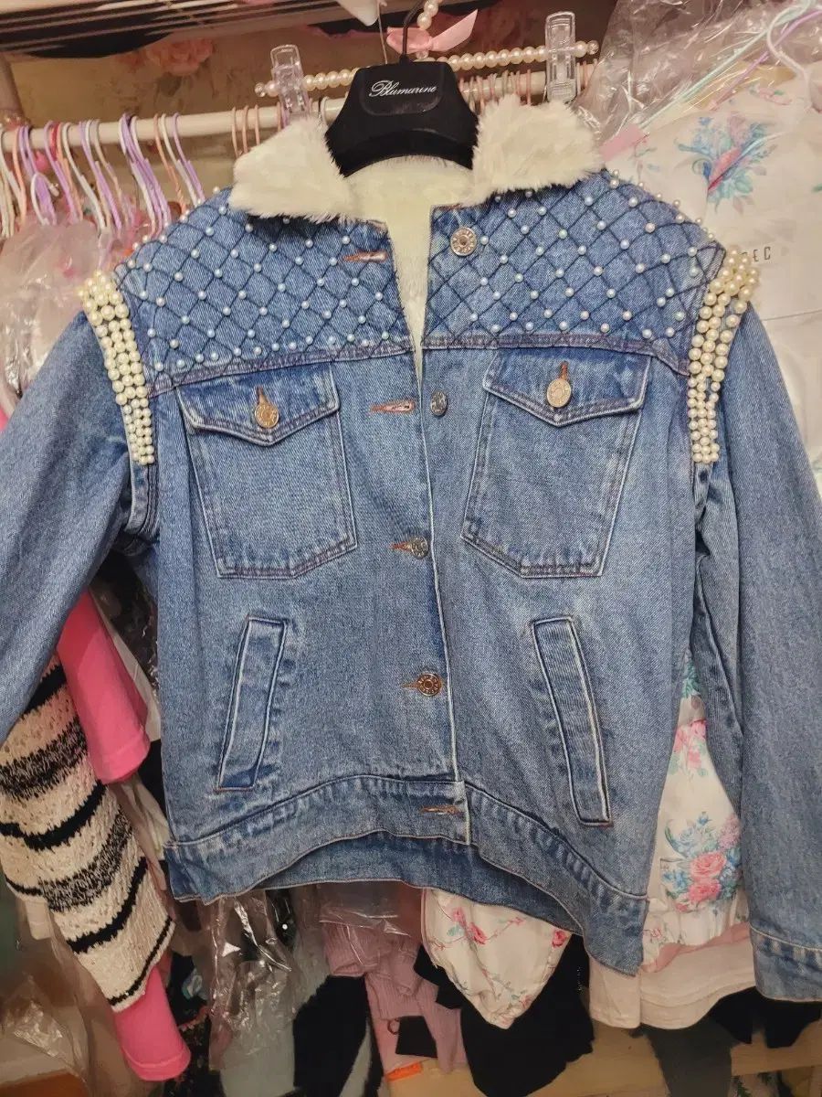 デニム パール ファー カラ ジャケット