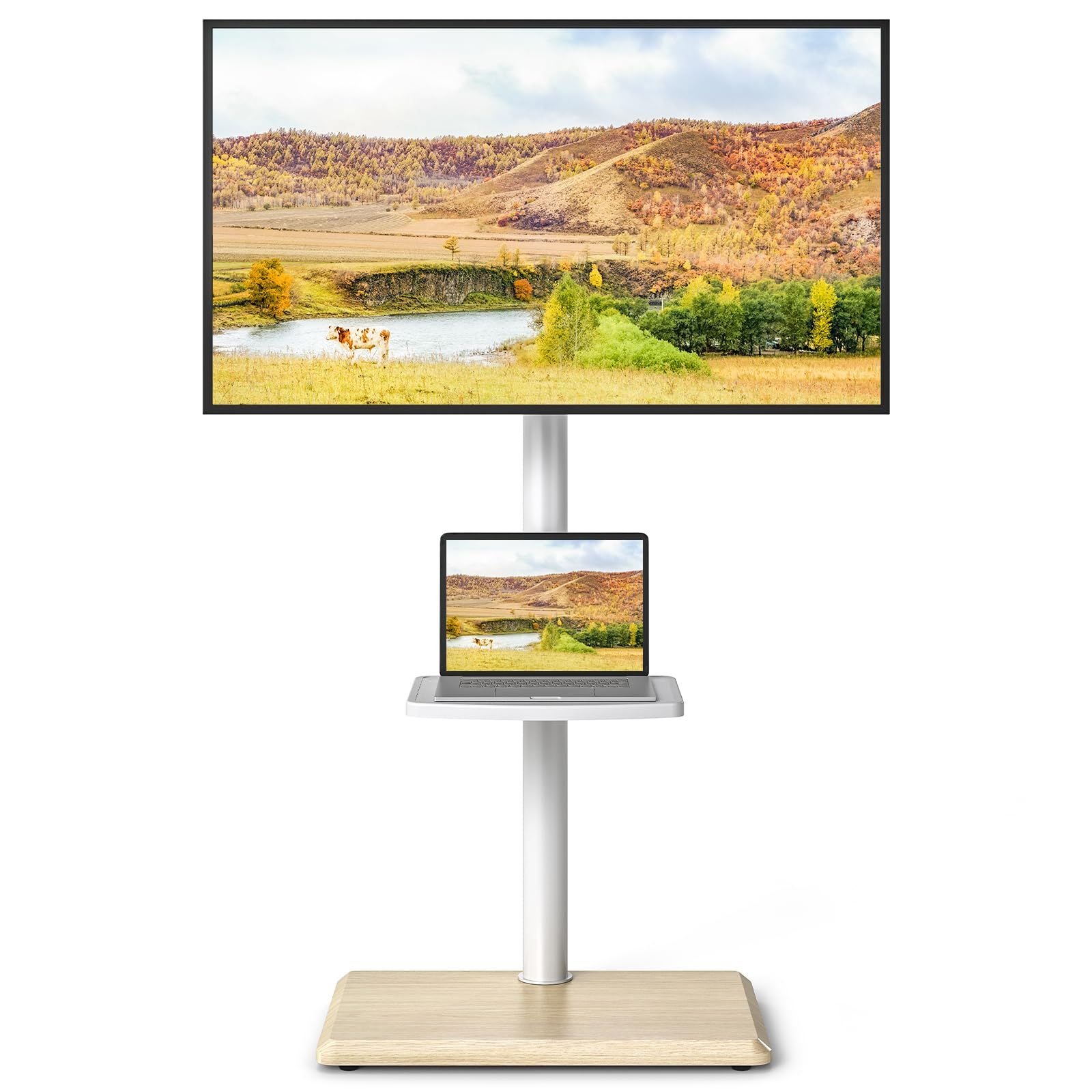 新品 Rfiver テレビスタンド ハイタイプ tvスタンド 27~60インチ対応 壁寄せ テレビ台 VESA/横100～400 ㎜/縦100～400 ㎜ 木製台座 耐荷重40 kg 高さ調整可能 左右回転35° 家用 会社用 ライトオーク