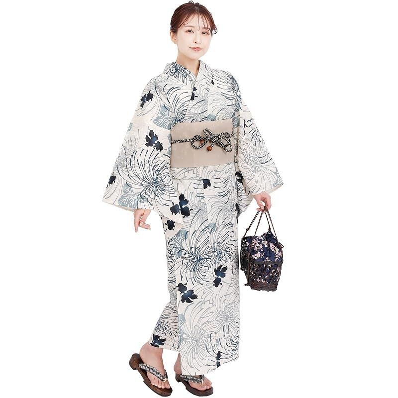 [Fuuka] 風香 浴衣 レディース 二部式 セパレート ワンタッチ 作り帯 2点 セット フリーサイズ 金魚 クリーム (作り帯/日本製/ベージュ) X14H1808