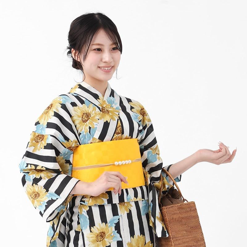 [たゆたふ / TAYU-TAFU] セパレート浴衣 作り帯 2点 セット セパレートタイプ 簡単 着付け 二部式 ゆかた レディース 花火大会 夏祭り S 縦縞ひまわり