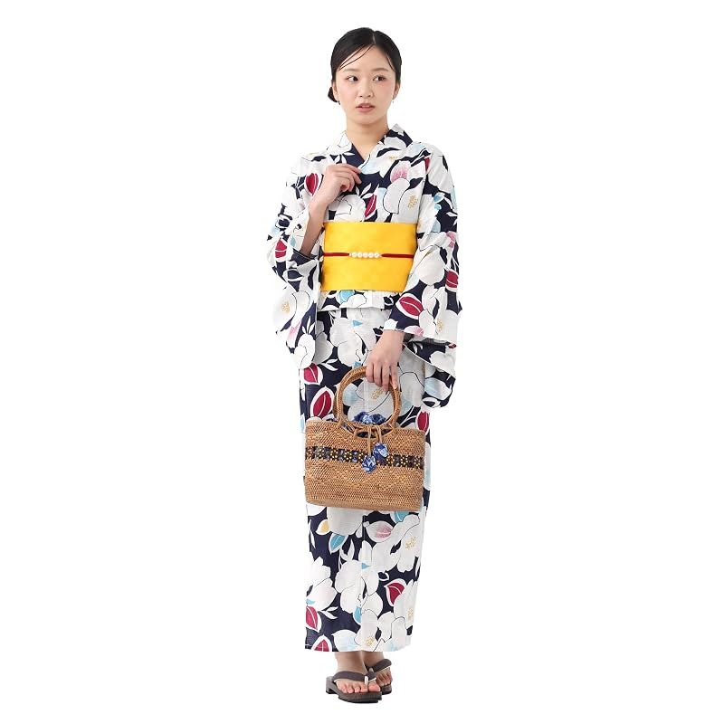 [たゆたふ / TAYU-TAFU] セパレート浴衣 作り帯 2点 セット セパレートタイプ 簡単 着付け 二部式 ゆかた レディース 花火大会 夏祭り M 紺地白椿