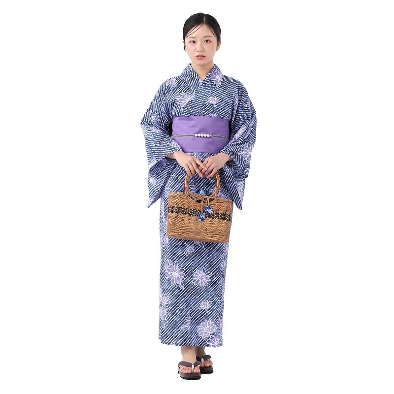 [たゆたふ / TAYU-TAFU] セパレート浴衣 作り帯 2点 セット セパレートタイプ 簡単 着付け 二部式 ゆかた レディース 花火大会 夏祭り M ネイビー系 絞り風 ひまわり柄