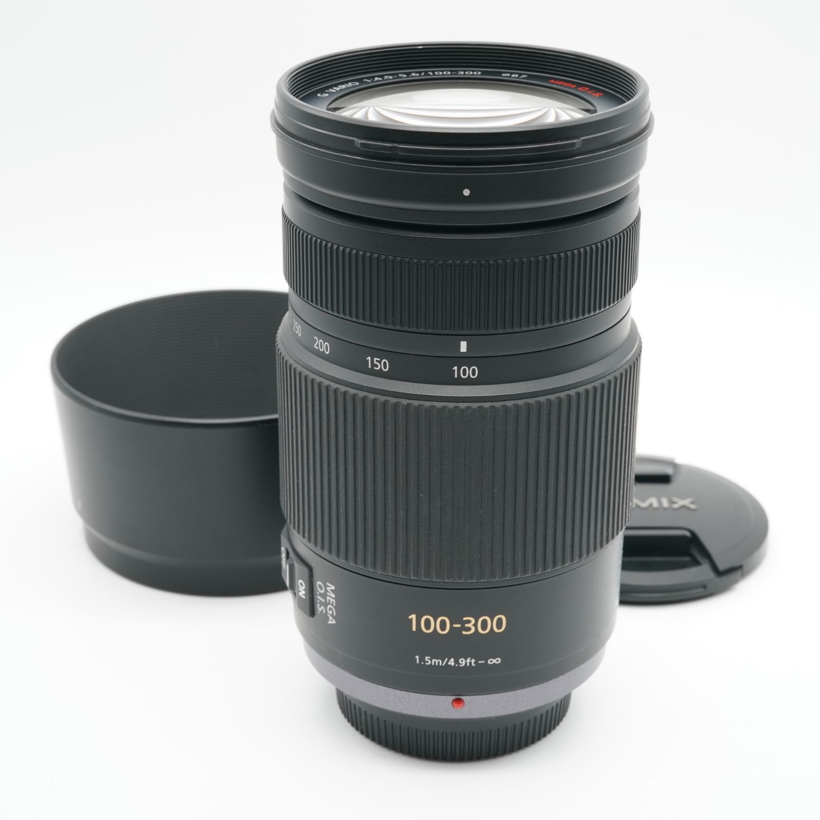 新品級 パナソニック LUMIX G VARIO 100-300mm/F4.0-5.6 /MEGA O.I.S. H-FS100300 あると嬉しい純正フード(小スレあり)付！