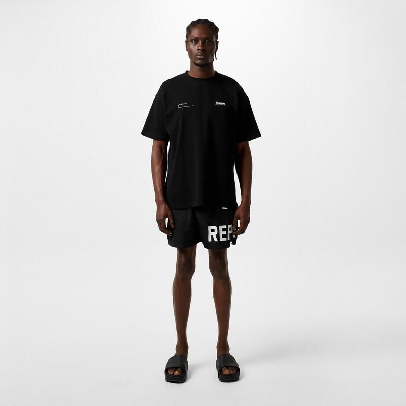 リプレゼント メンズ 水着 ハーフパンツ・ショーツ プリント ショートパンツ ロゴ Represent Mens Text Logo Swim Shorts Large Print Black ブラッ