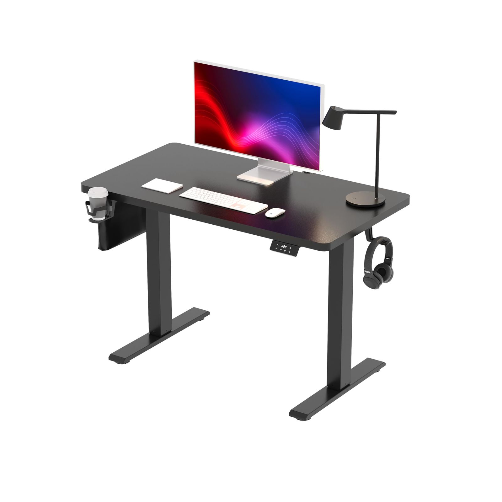 SANODESK 昇降デスク QS1 パソコンデスク スタンディングデスク メーカー3年保証 電動 無段階高さ調節 メモリー機能付き 人間工学 天板付きセット 組立簡単 (110×60cm, 脚部（黒）＋天板（ブラック）)ｍａ