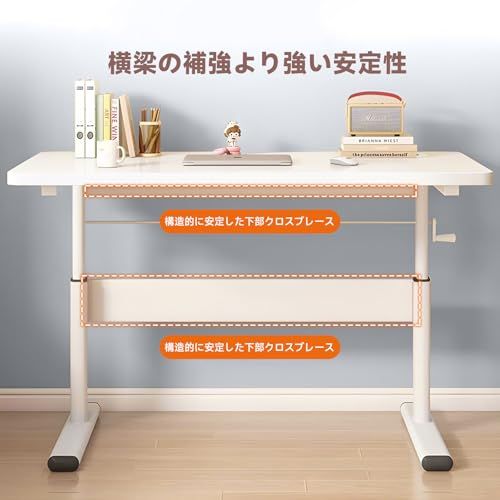 昇降デスク 人間工学 手動式 スタンディングデスク 高さ調整 勉強机 学習机 PCデスク シンプ 説明書付き ク簡単組立(100*50CM,白（しろ）)ｍａ
