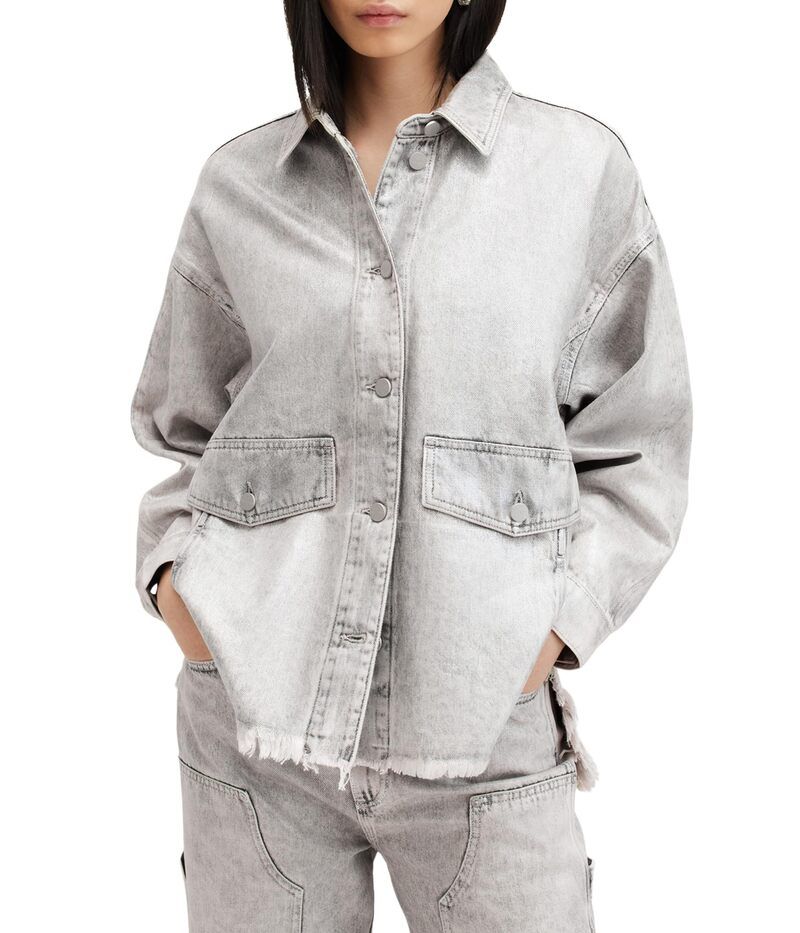 オールセインツ レディース アウター コート デニム AllSaints Hettie Denim Shacket Coated Silver シルバー