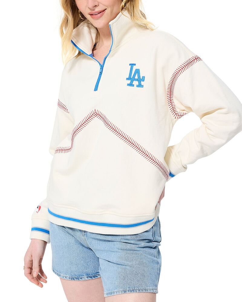 テレズ レディース アウター パーカー・スウェット ハーフジップ シャツ Terez Baseball Stitch Quarter Zip Sweatshirt LOS ANGELES DODGER
