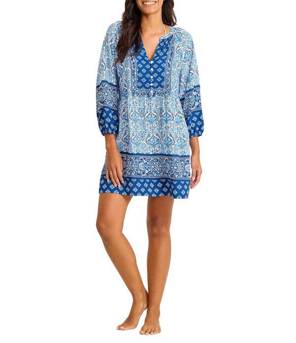 トッミーバハマ レディース トップス ワンピース Tommy Bahama Noble Pineapple Split Neck Dresswim CoverUp Indigo Tide インディゴ