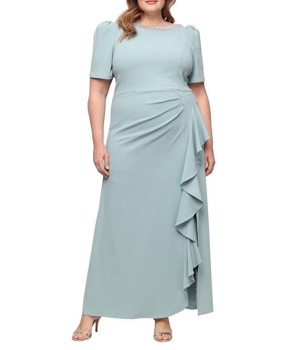 アレックスイブニングス レディース トップス ワンピース クレープ A ライン プラスサイズ フリル Alex Evenings Plusize Crepembellished Boat Neck S