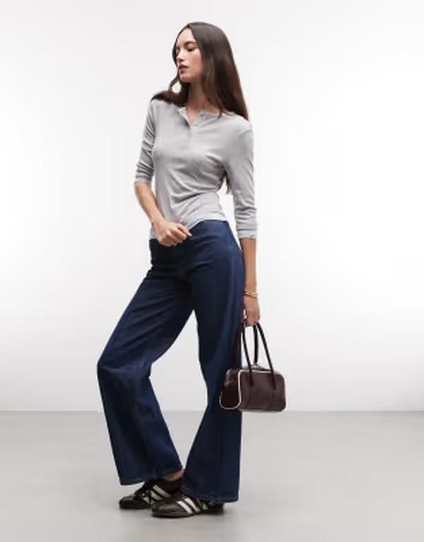 コルージョン レディース トップス Tシャツ COLLUSION double layer henley top with 34 sleeves in heather Gray Heather グレー