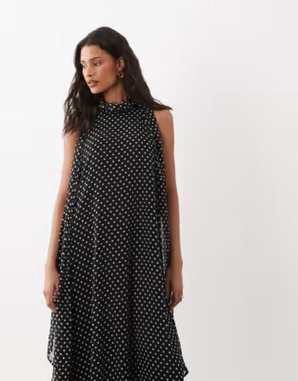 ジェイディーワイ レディース トップス ワンピース ドット柄 ドット プリント ミディ ホルター JDY halterneck midi dress polka dot print Black ブラッ
