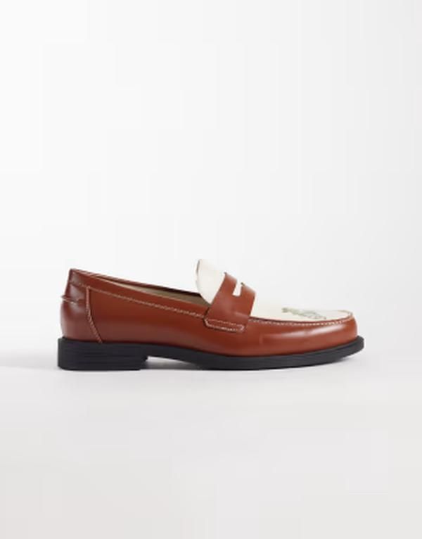 エイソス メンズ シューズ スリッポン・ローファー グラフィック ASOS DESIGN penny loafers and cream with olive graphic Brown cream 17,486円