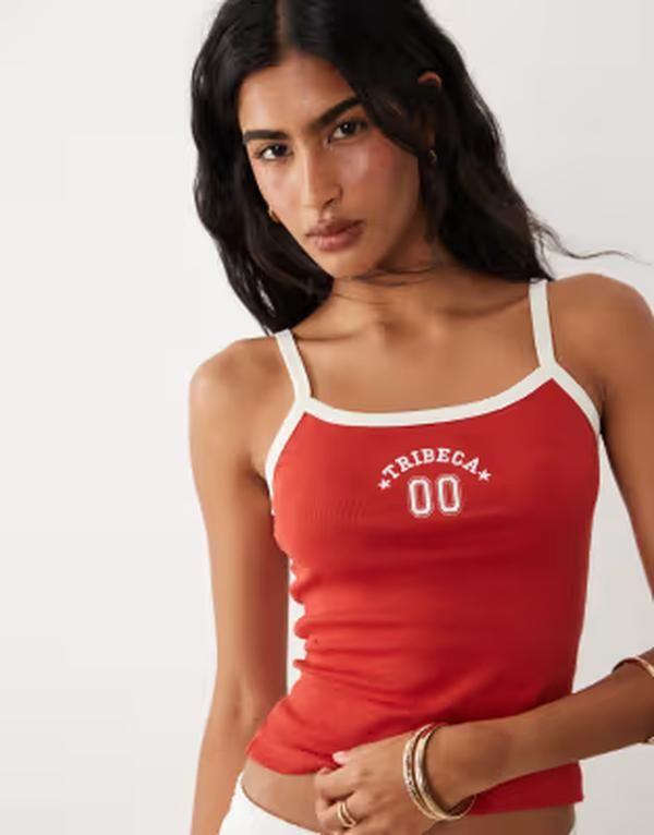 ブレーブソウル レディース トップス ベスト プリント コントラスト クロップド グラフィック Brave Soul graphic print cropped tank top with contr