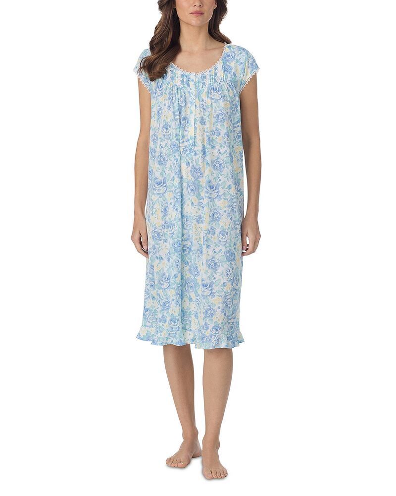 エイレーンウェスト レディース トップス ワンピース キャップ ニット Eileen West Cap Sleeve Knit Waltz Nightgown Exclusive White Aqua