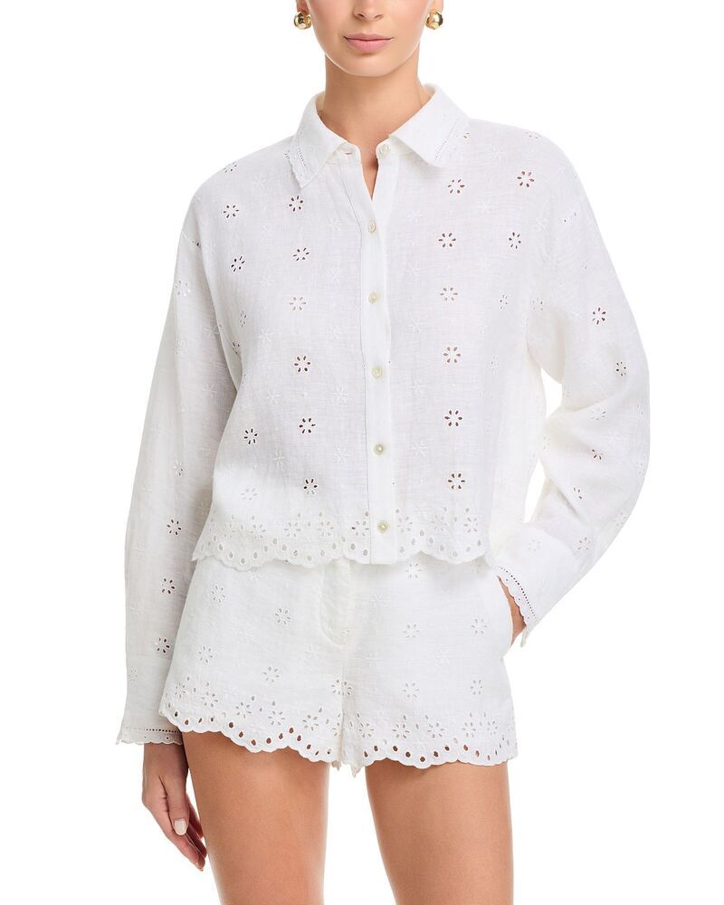 ラブスハックファンシー レディース トップス シャツ ブラウス リネン LoveShackFancy Delano Linen Blouse Optic White ホワイト