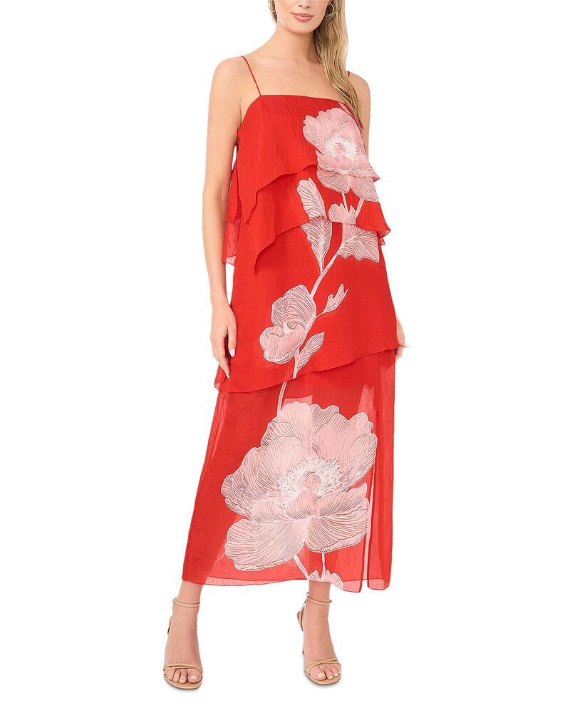 ヴィンスカムート レディース トップス ワンピース ミディ オーバーレイ VINCE CAMUTO Four Tier Overlay Midi Dress Lobstered レッド