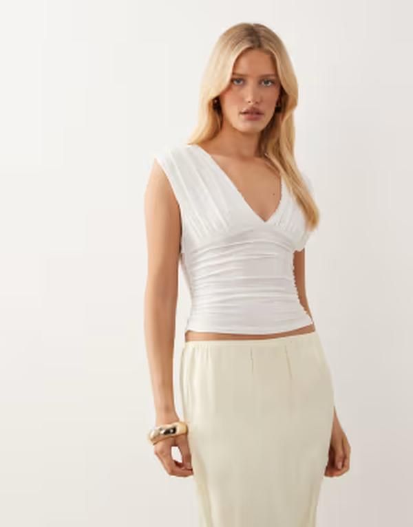 ミスセルフフリッジ レディース トップス シャツ Vネック ギャザー Misselfridge vneck ruched tank top with picotrim WHITE ホワイト 13,075円