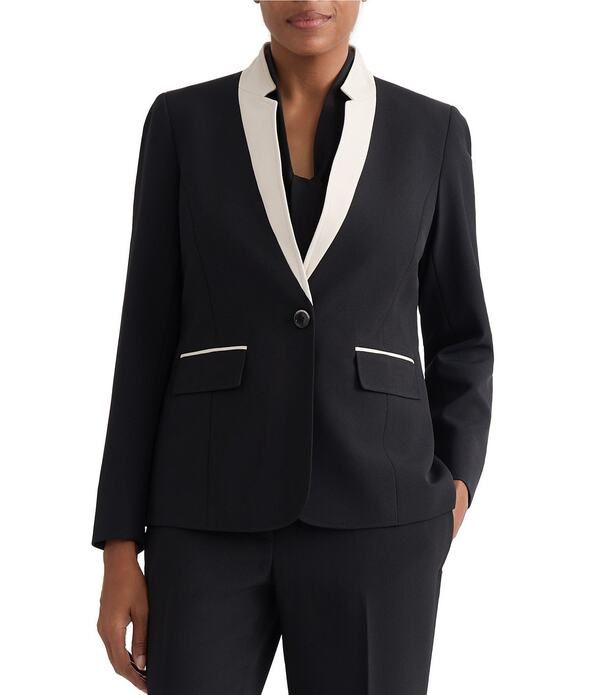 カスパール レディース アウター コート ジャケット Kasper One Button Inverted Collar Color Block Jacket BlackParchment ブラック
