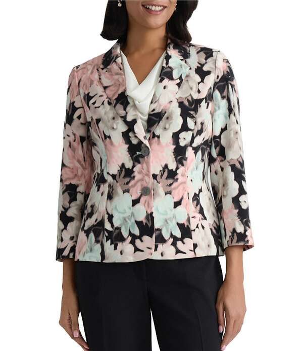 カスパール レディース アウター コート プリント ジャケット Kasper Printed Two Buttonotch Collar Jacket Black Multi ブラック 31,070円