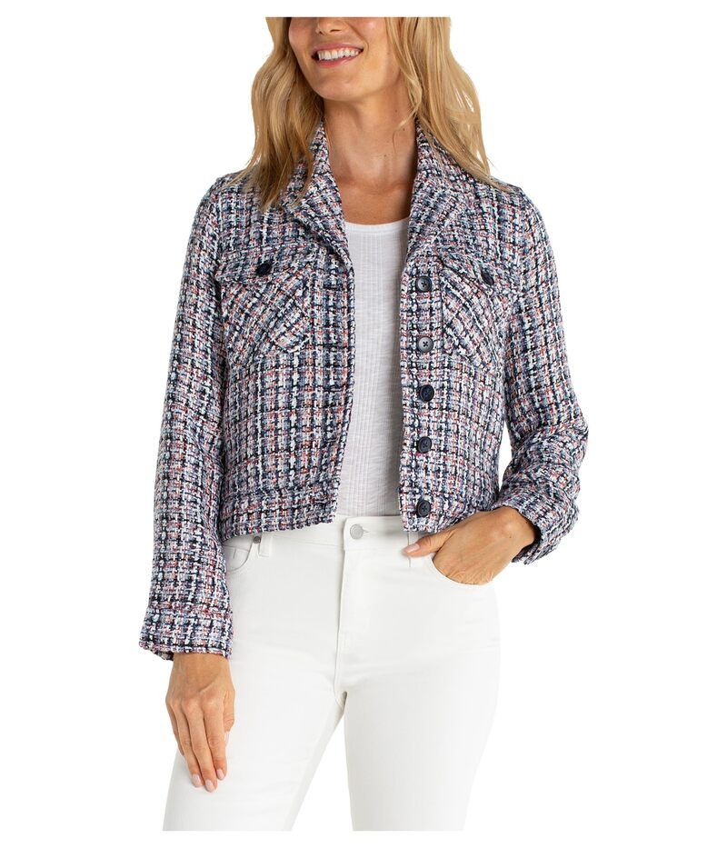 リヴァプール ロサンゼルス レディース アウター コート ジャケット Liverpoolos Angeles Button Front Plaid Bloucle Jacket Navy Multi
