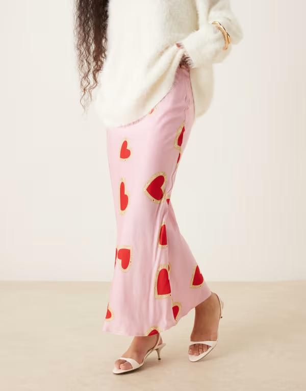 ネバーフリードレスド レディース ボトムスカート プチ プリント サテン マキシ Never Fully Dressed Petite Dorrisatin maxi slip skirtheart